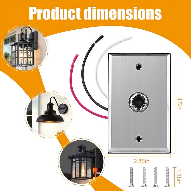 PPZ Photocell Sensor for Outdoor Lights w/Wall Plate 2-Pack,Dusk to Dawn Wire-in Switch Photoelectric Control for Outdoor Lighting - Image 3